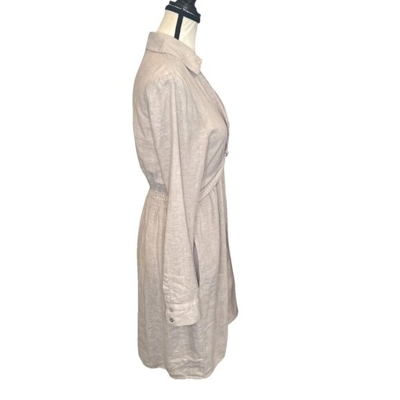 Joie Beige Long Sleeve Knot Front Linen Blend Collared Dress Sz S Travel Coastal - Picture 7 of 11